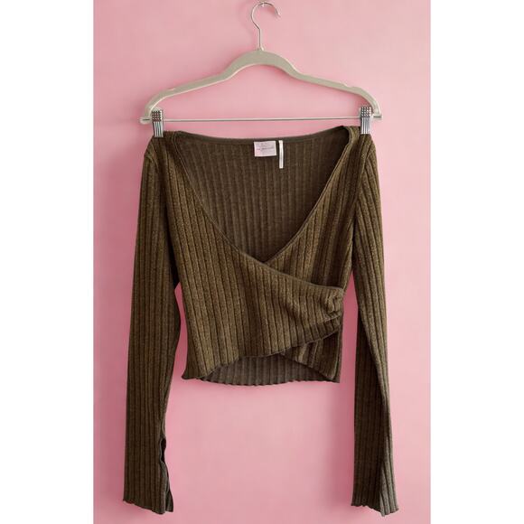 UO Out From Under Lila Brushed Rib Wrap Top | Olive Green | Women’s Small - Picture 1 of 10